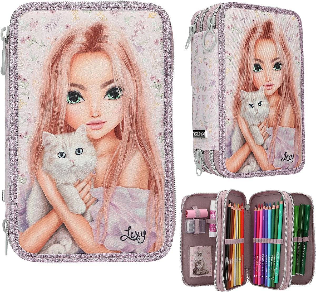 Depesche - topmodel 3-vaks etui - blooming kitty 40100707223334010070722333-0