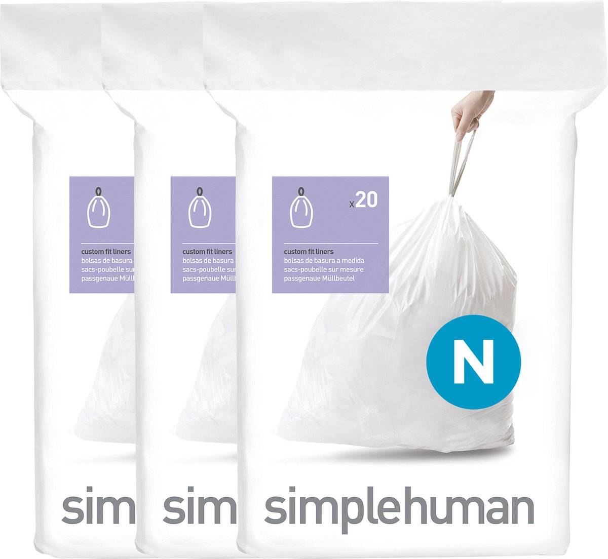 Simplehuman code n afvalzakken - 50 liter - 60 stuks - met trekband - wit 08388100175870838810017587-0