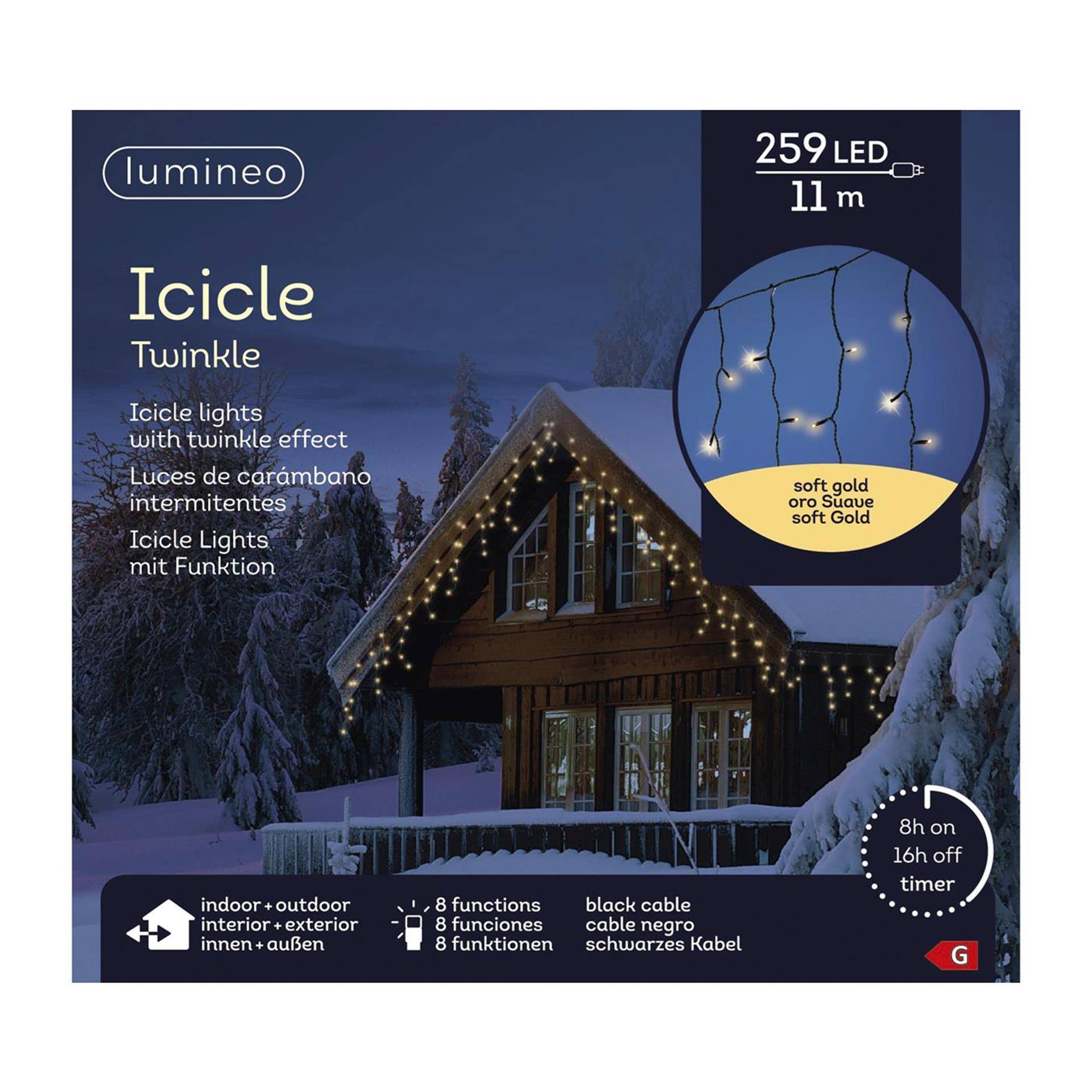 Lumineo LED Icicle Twinkel 259 LEDs 11 m Zwart Soft Gold Licht-0