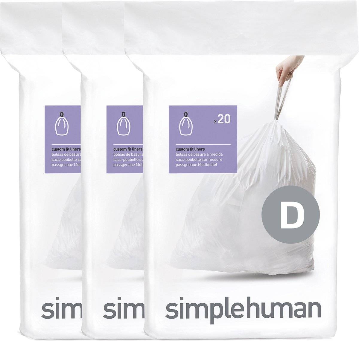Simplehuman code d afvalzakken - 20 liter - 60 stuks - met trekband - wit 08388100175250838810017525-0