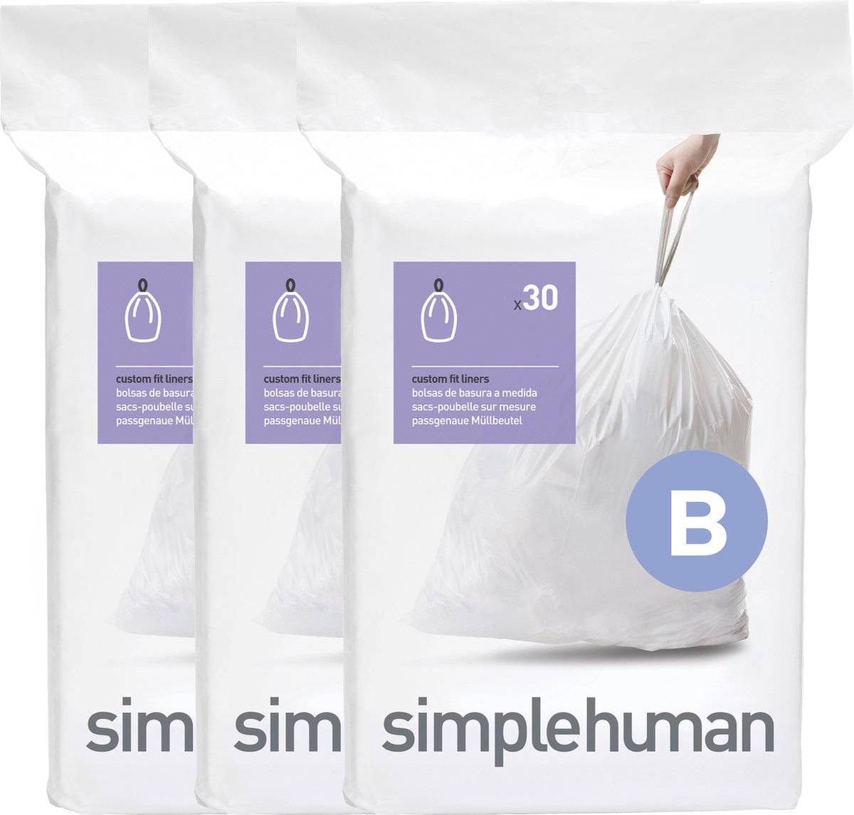 Simplehuman code b afvalzakken - 6 liter - 90 stuks - met trekband - wit 08388100175010838810017501-0