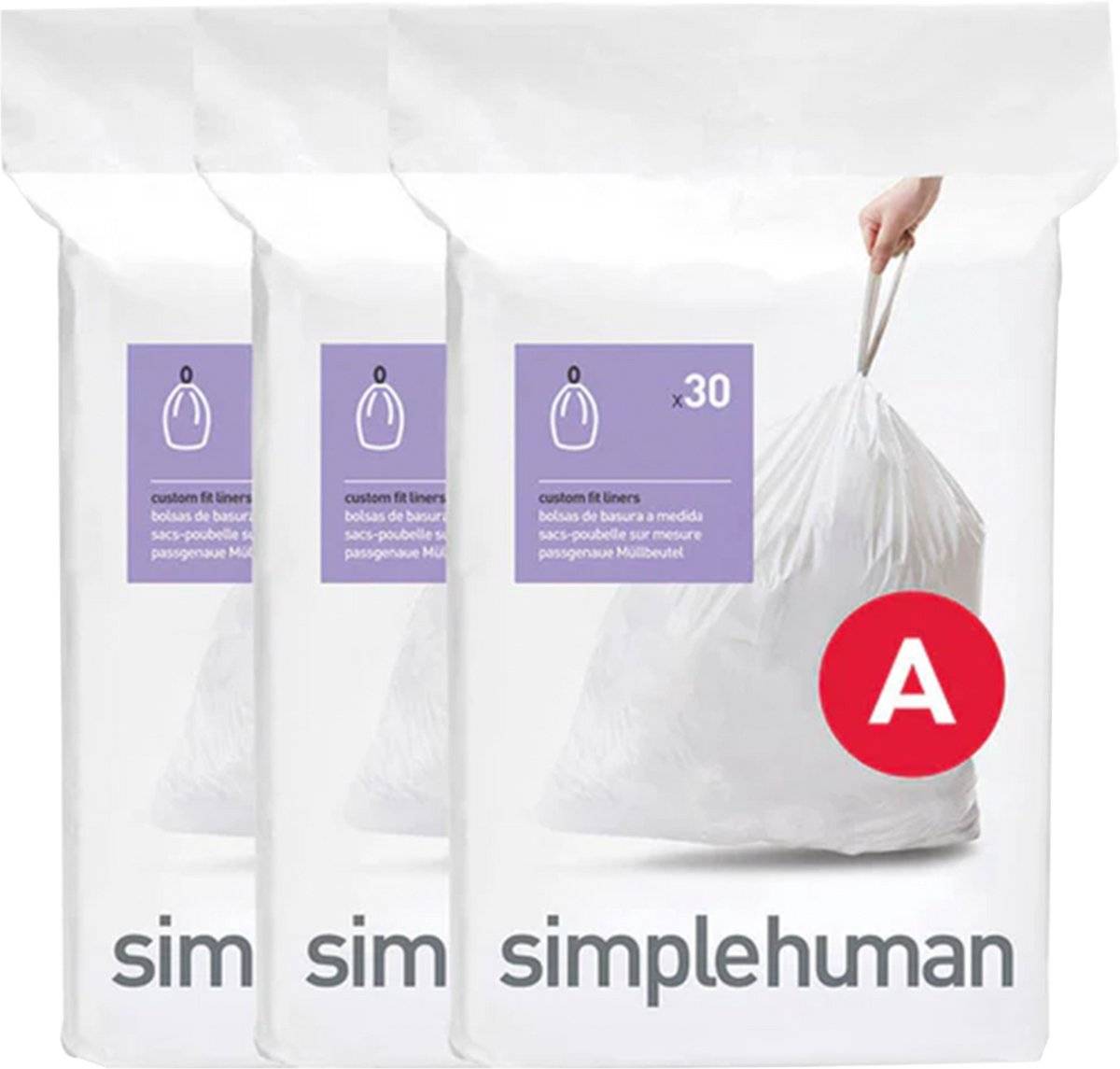 Simplehuman code a - avalzakken - 4,5 liter - 90 stuks - met trekband - wit 08388100174950838810017495-0