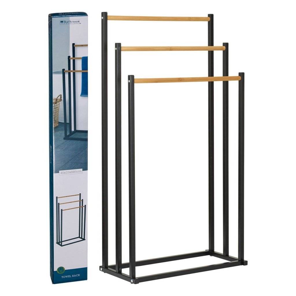 Bathroom Solutions Handdoekrek 45x23x85 cm Metaal/Bamboe/Zwart-1