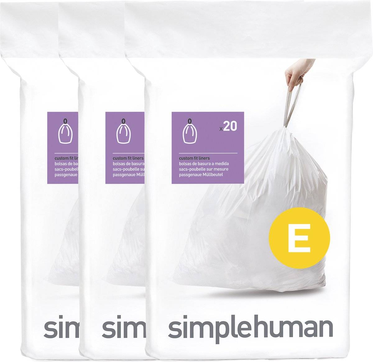 Simplehuman code e afvalzakken - 20 liter - 60 stuks - met trekband - wit 08388100177610838810017761-0