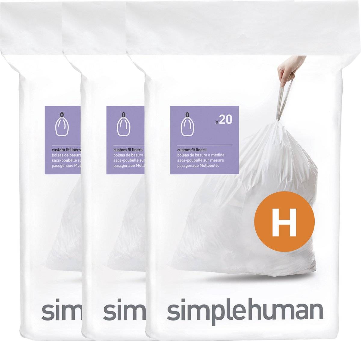 Simplehuman code h afvalzakken - 35 liter - 60 stuks - met trekband - wit 08388100175490838810017549-0