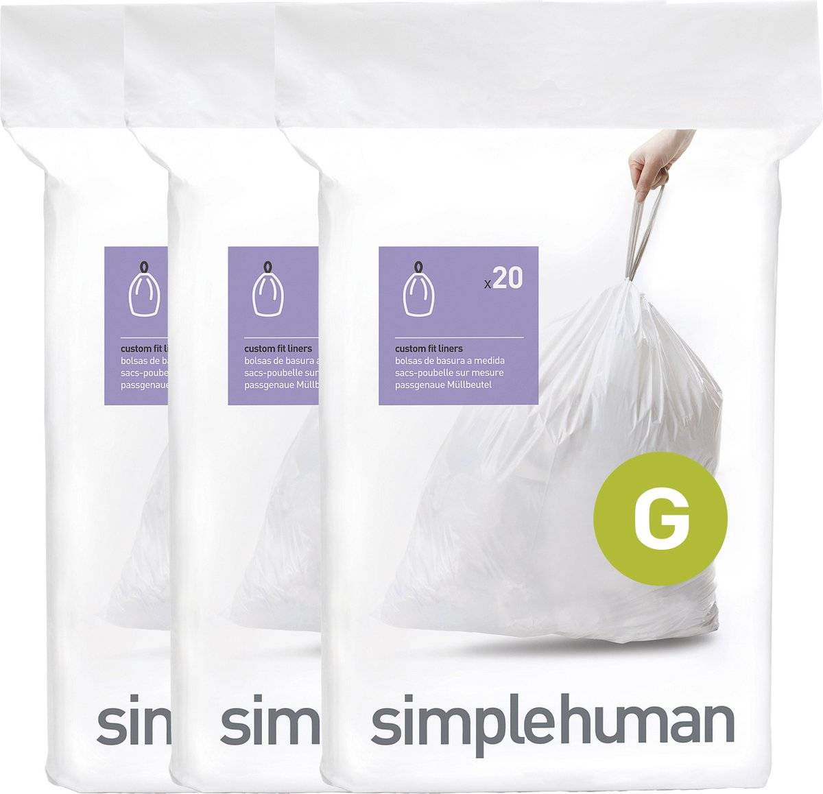 Simplehuman code g afvalzakken - 30 liter - 60 stuks - met trekband - wit 08388100175320838810017532-0