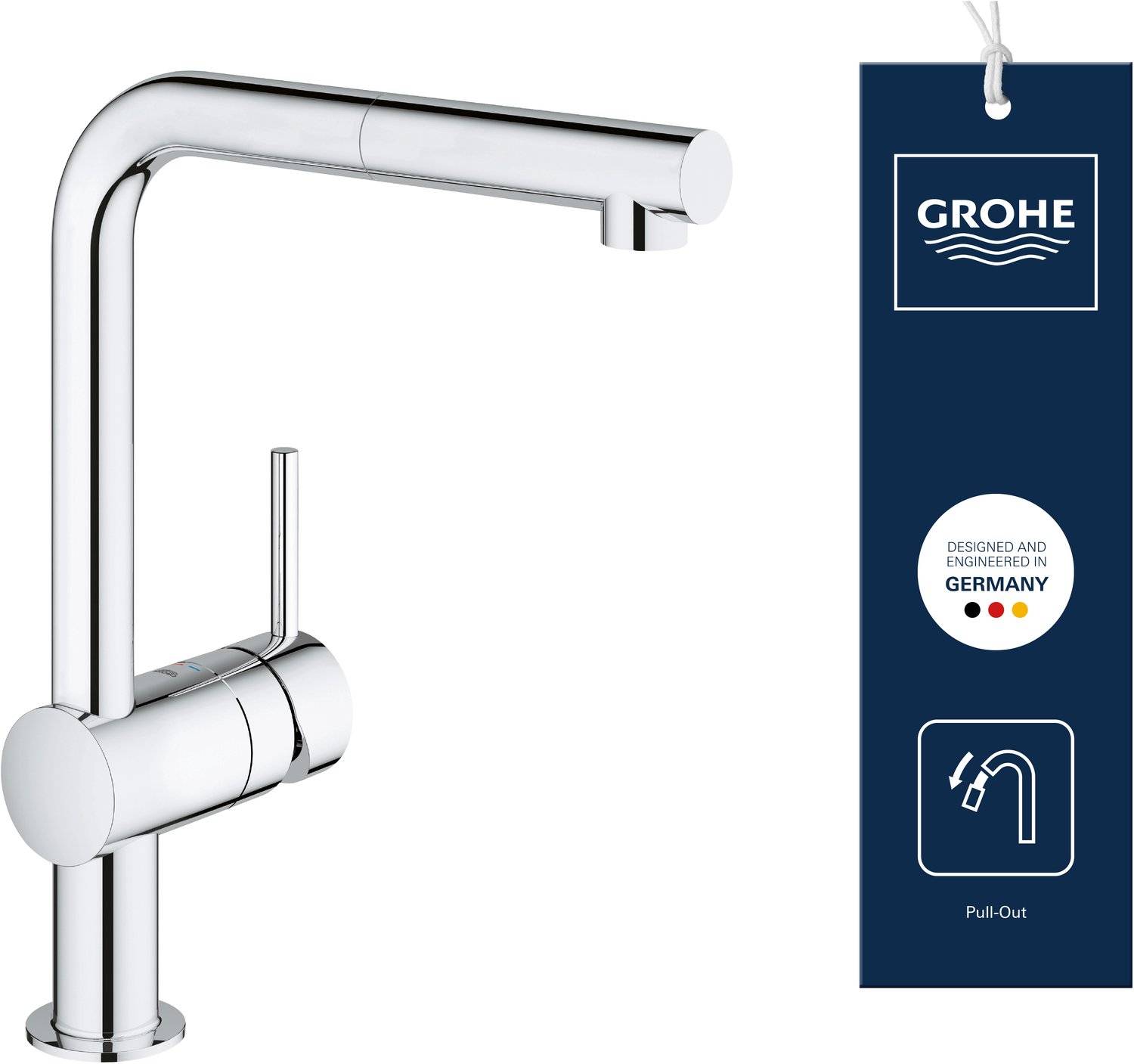 Grohe minta keukenkraan - l-uitloop - 360° draaibereik - met uittrekbare handdouche - chroom-0