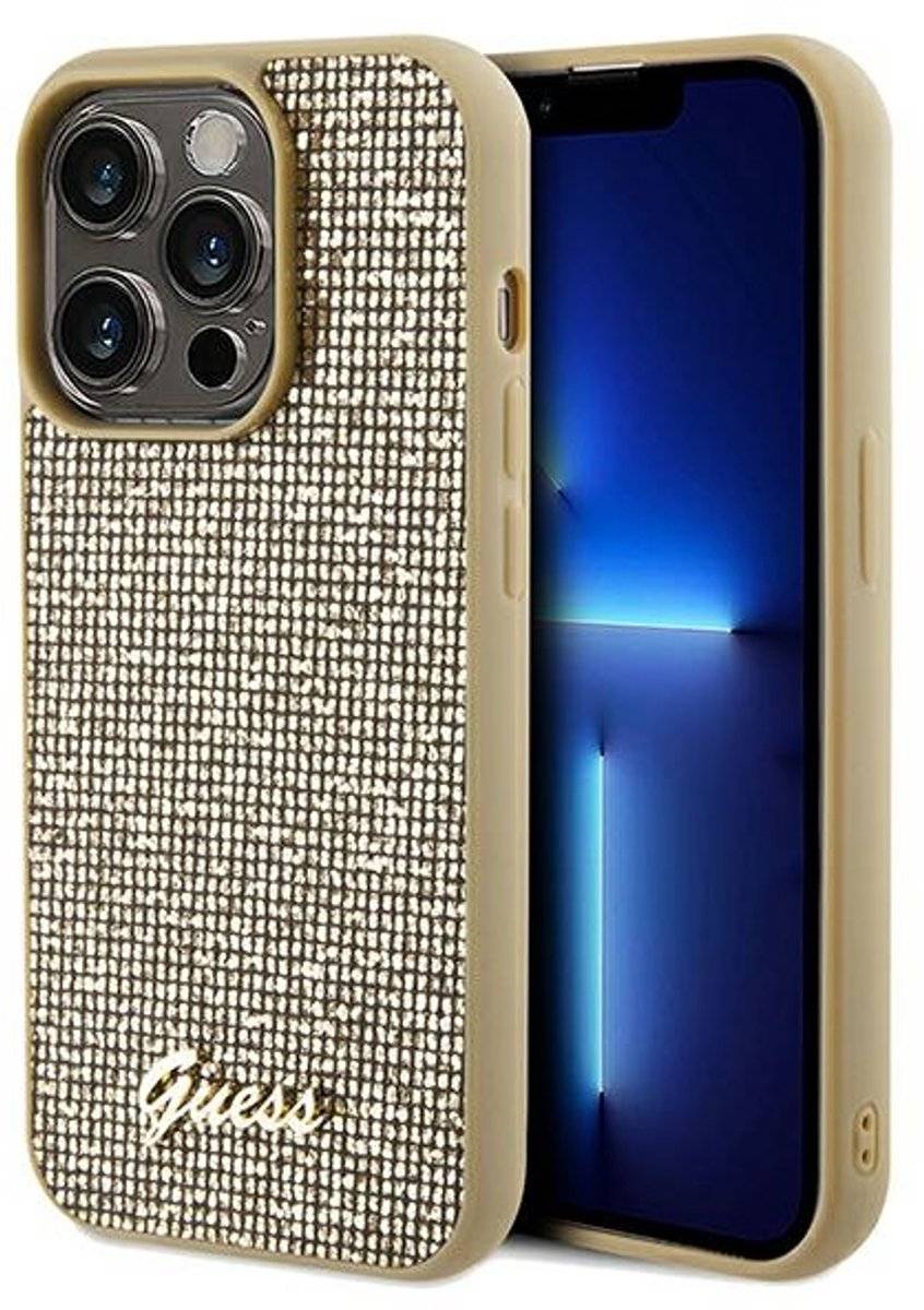 Guess disco metal script - hardcase - iphone 14 pro max - gouden behuizing 36663391735623666339173562-0