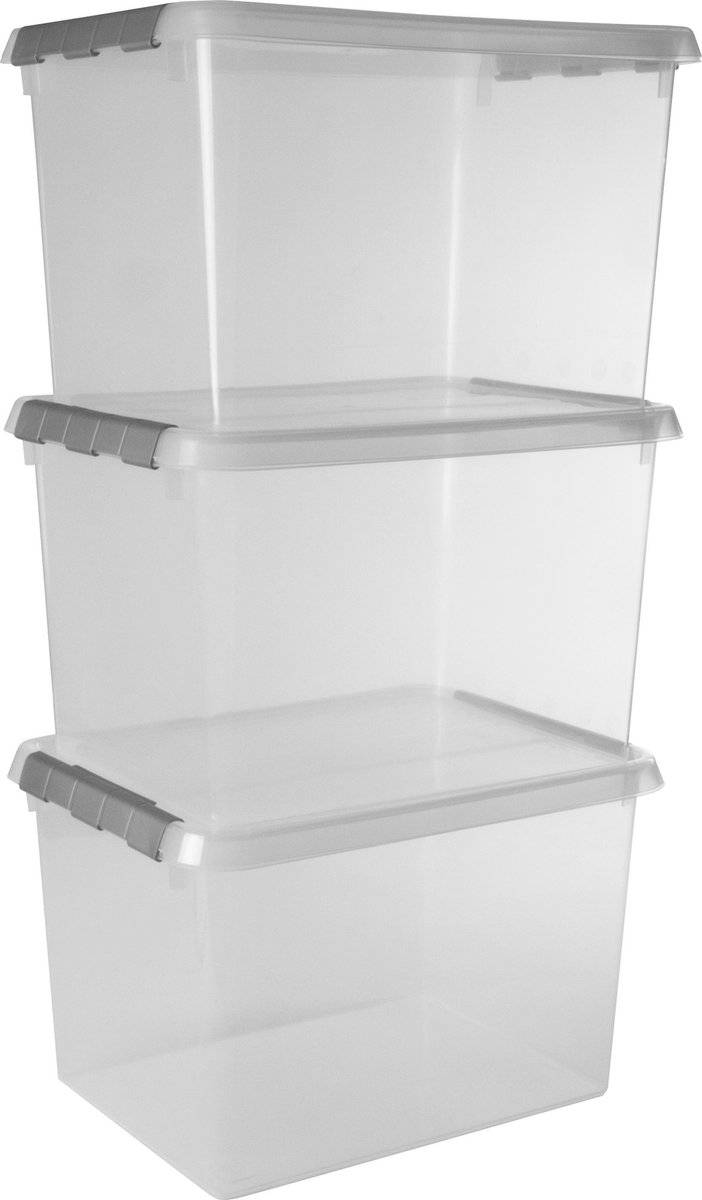 Sunware comfort line opbergbox - 22l - set van 3 - transparant metaal 87111128800548711112880054-0