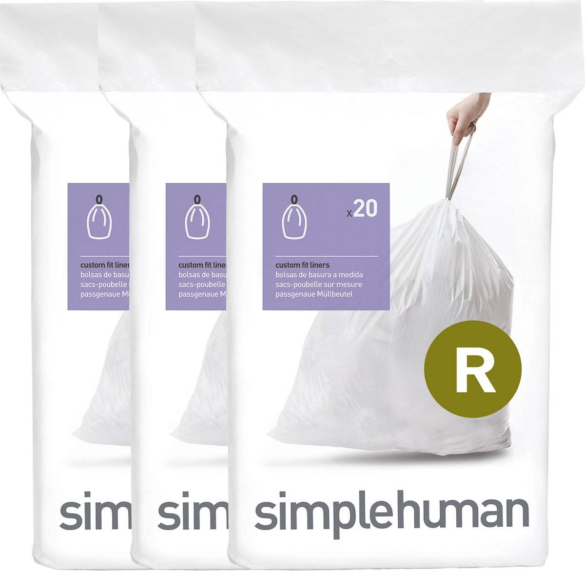 Simplehuman code r afvalzakken - 10 liter - 60 stuks - met trekband - wit 08388100176170838810017617-0