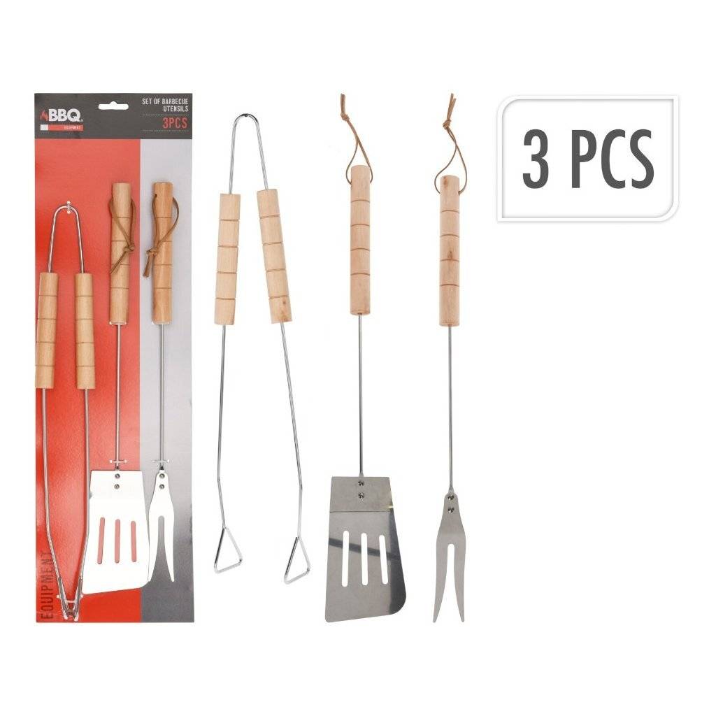 BBQ Gereedschap 3-delig Hout/RVS-0