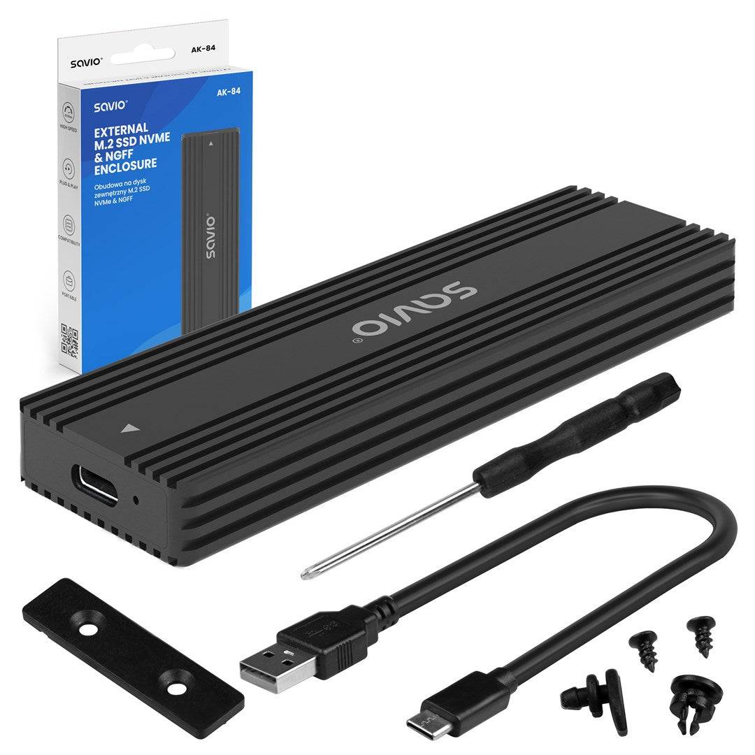 Savio AK-84 M.2 SSD Behuizing Zwart USB 3.1 Gen 2-0