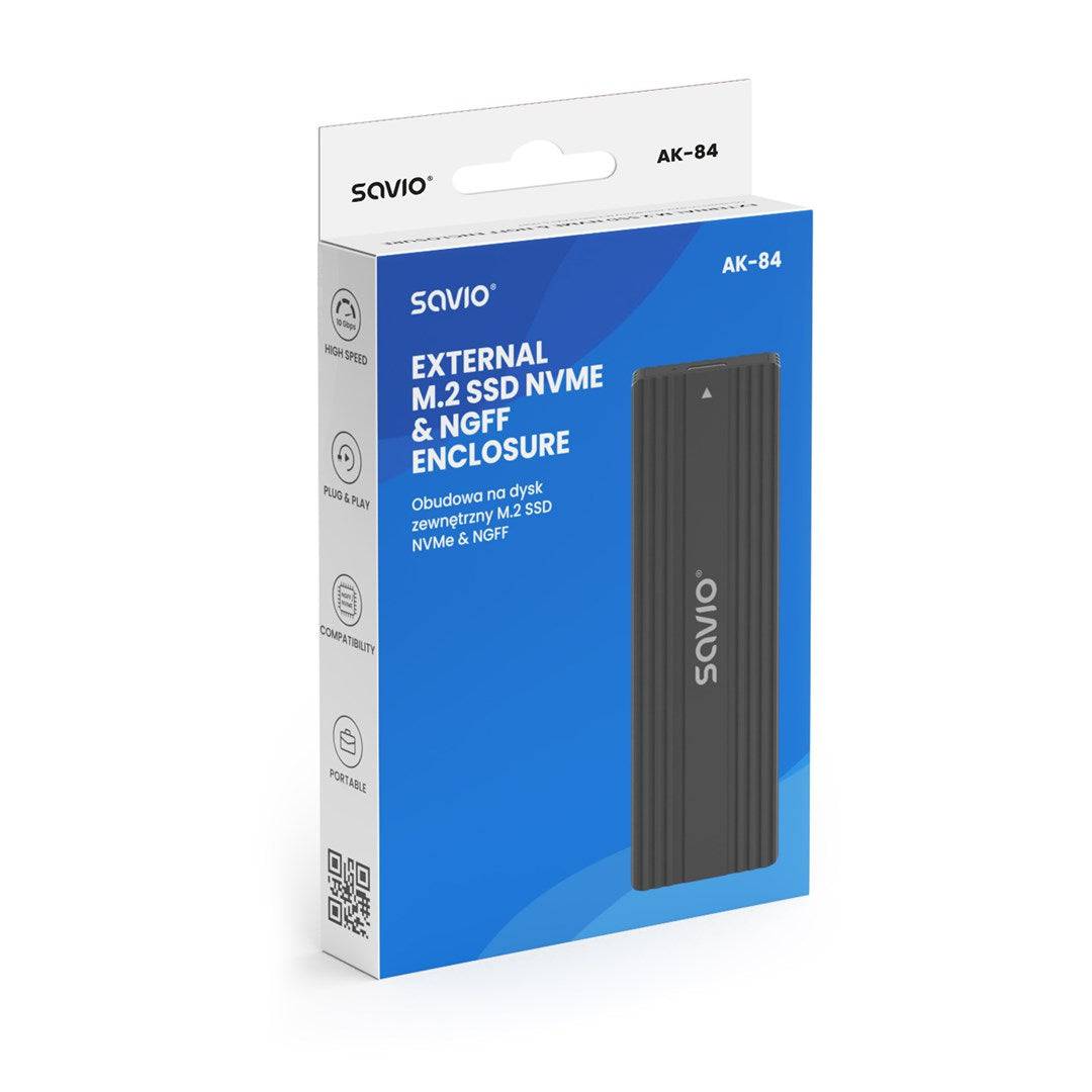 Savio AK-84 M.2 SSD Behuizing Zwart USB 3.1 Gen 2-4