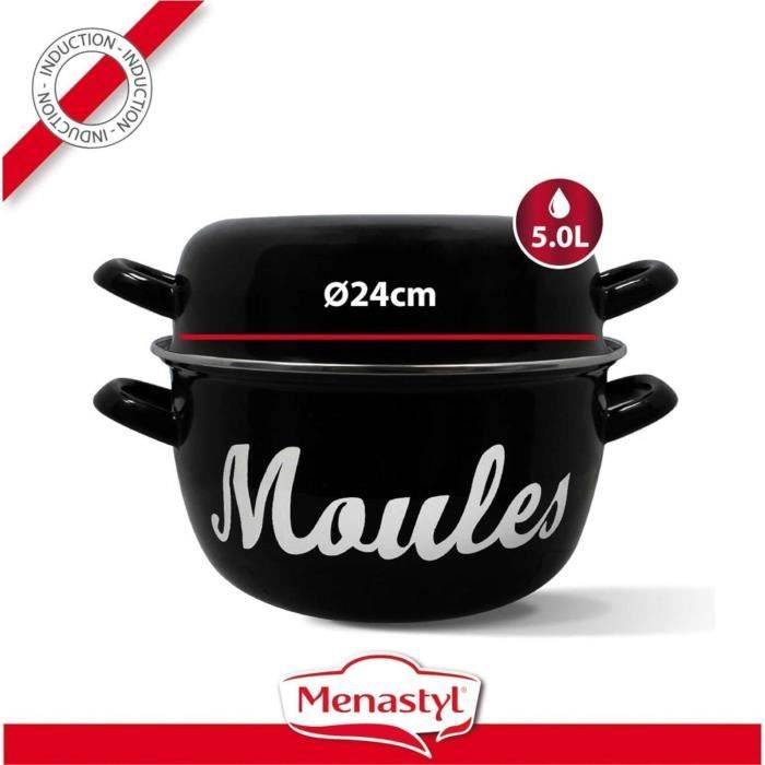 MENASTYL Mosselpan - Geëmailleerd Staal - Zwart - 24 cm - 3645564-1
