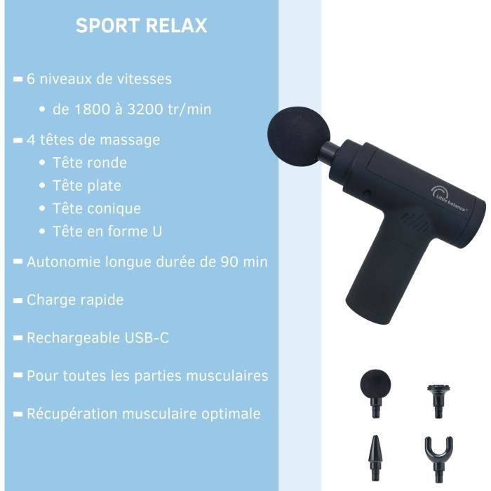 LITTLE BALANCE Massagepistool - Sport Relax - 6 Snelheden - 4 Koppen - Zwart-3
