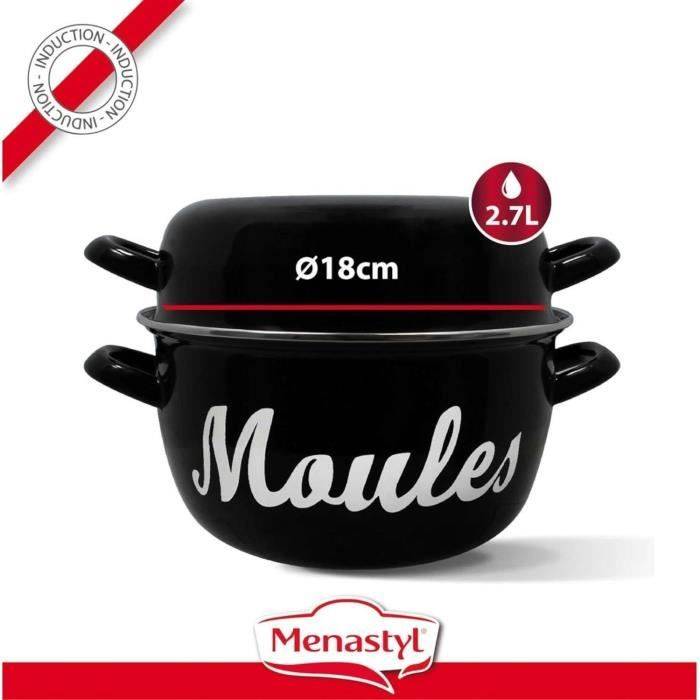MENASTYL Mosselpan - Geëmailleerd Staal - Zwart - 18 cm - 3645563-4