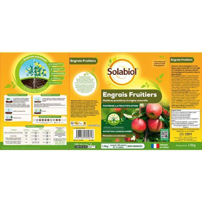 SOLABIOL Mest voor Fruitbomen - 1,5 kg - Groei Stimulator SOFRUY15-1