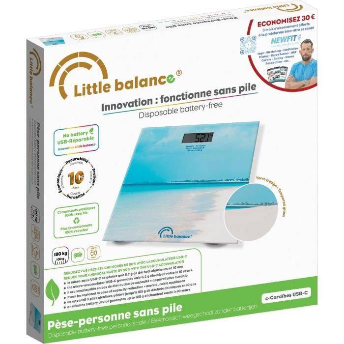 LITTLE BALANCE Weegschaal - USB-C - Caribbean - 180 kg/ 100 g - 28 x 28 cm-1