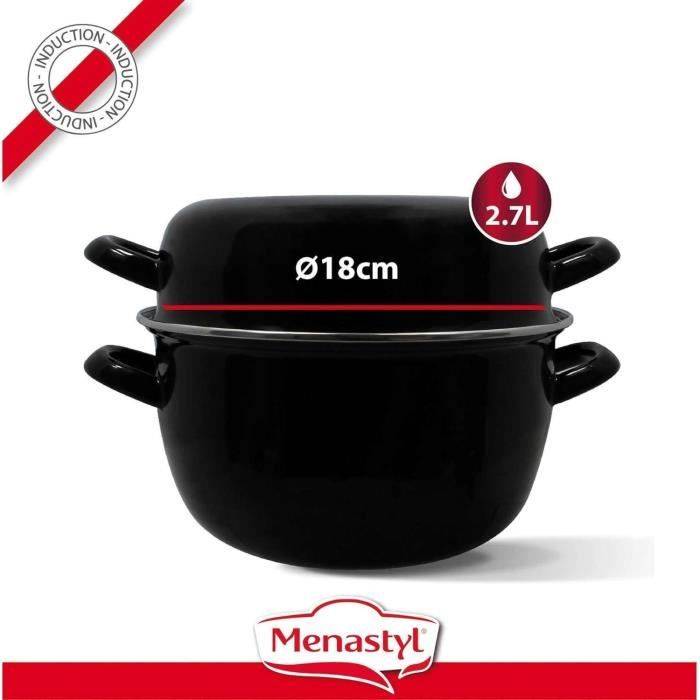 MENASTYL Mosselpan - Geëmailleerd Staal - Zwart - 18 cm - 2,7 Liter - 3645567-3