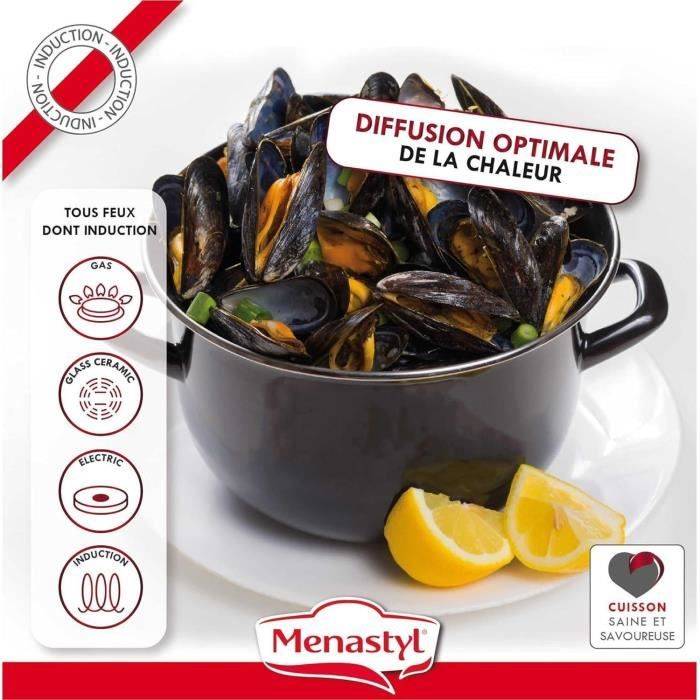 MENASTYL Mosselpan - Geëmailleerd Staal - Zwart - 18 cm - 2,7 Liter - 3645567-4