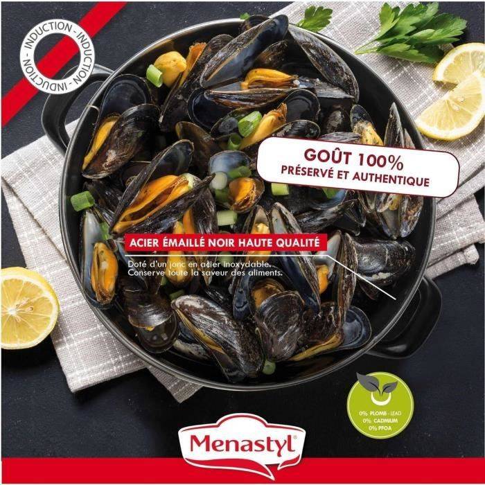 MENASTYL Mosselpan - Geëmailleerd Staal - Zwart - 18 cm - 2,7 Liter - 3645562-3
