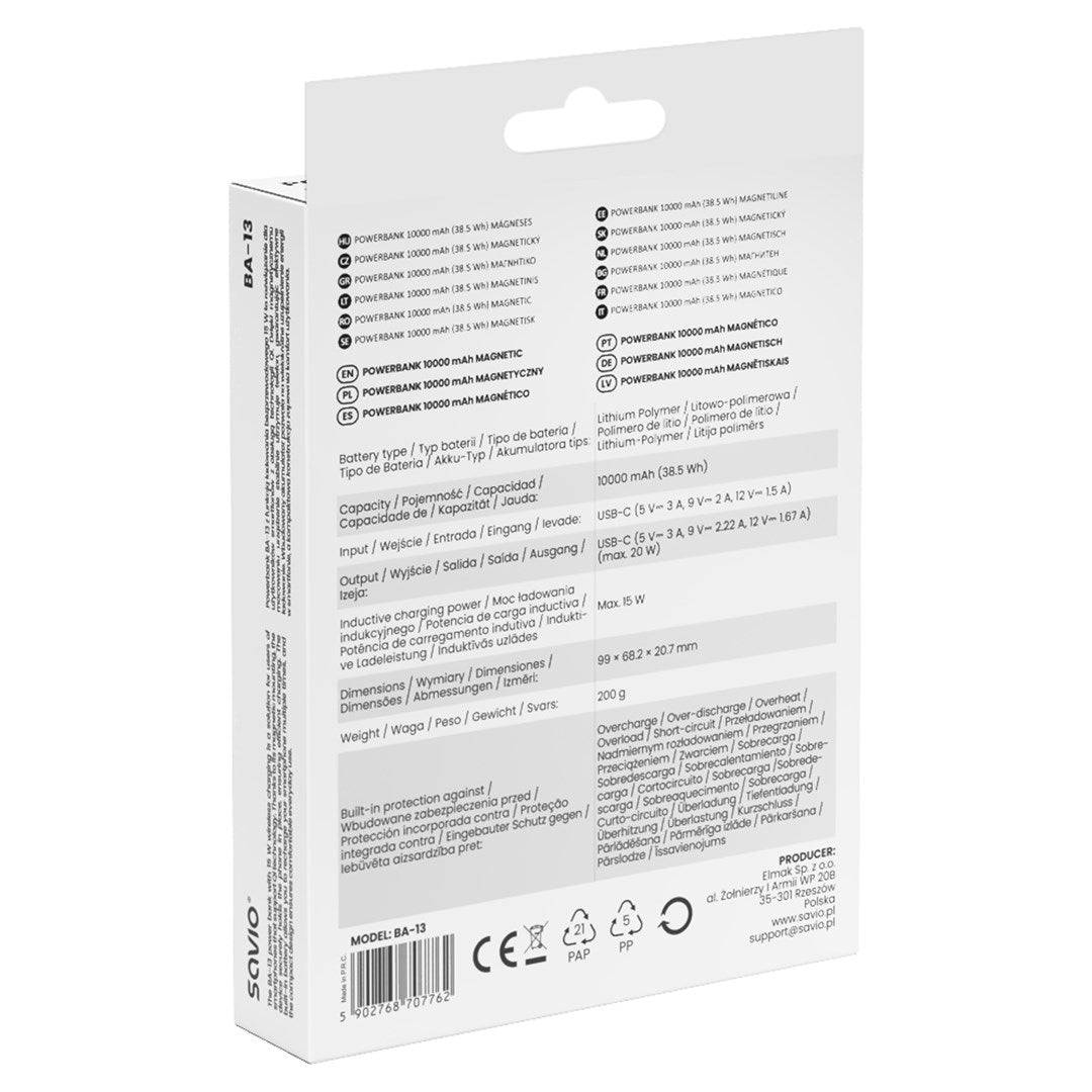 SAVIO Draadloze Powerbank 10000mAh met LED-indicatoren - BA-13-4