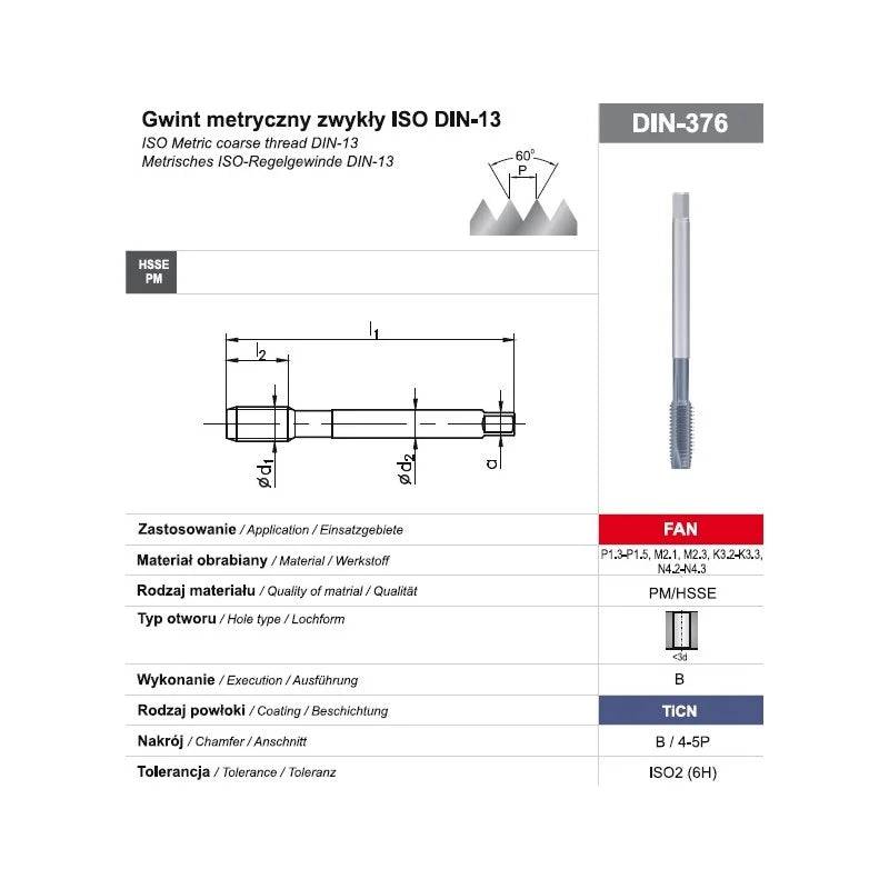 Gewindebohrer M16 DIN-376B EL (6H) HSSE TN 800X-0