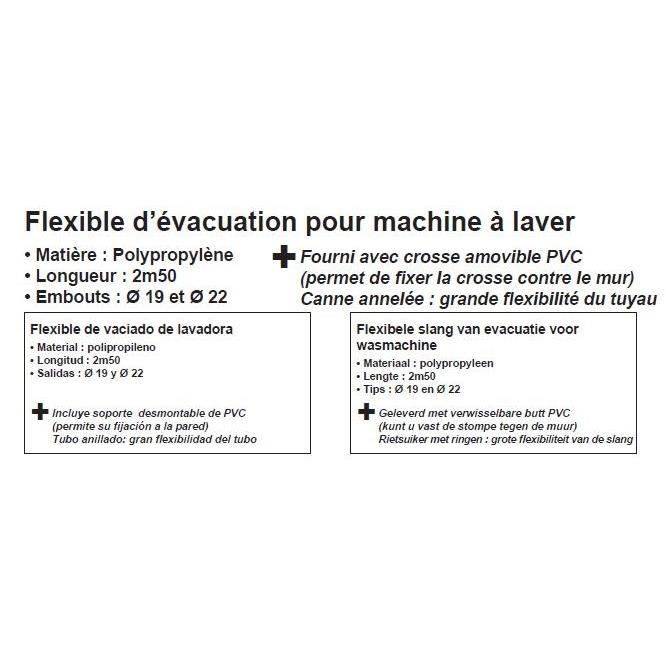 ROUSSEAU Afvoerslang Wasmachine - 2,50 m - Ø19 mm en Ø22 mm Aansluitingen-2