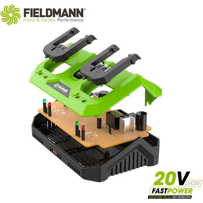 FIELDMANN Dubbele Oplader voor 20V Accu's - Laadt 2Ah in 60 Min-1