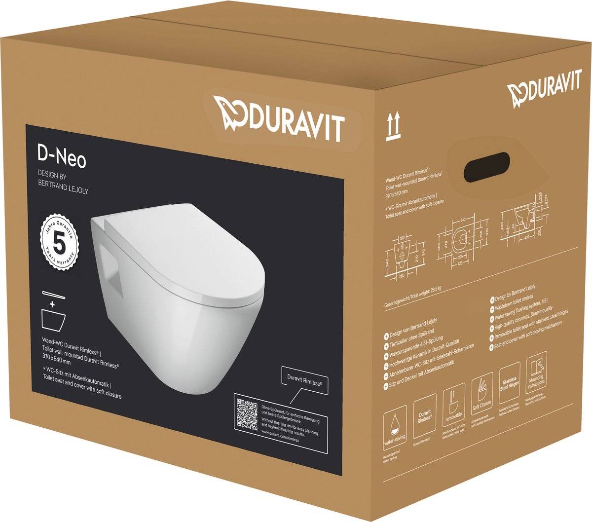 Duravit d-neo wandclosetpack 37x54x40cm wit glans 40633821291784063382129178-0