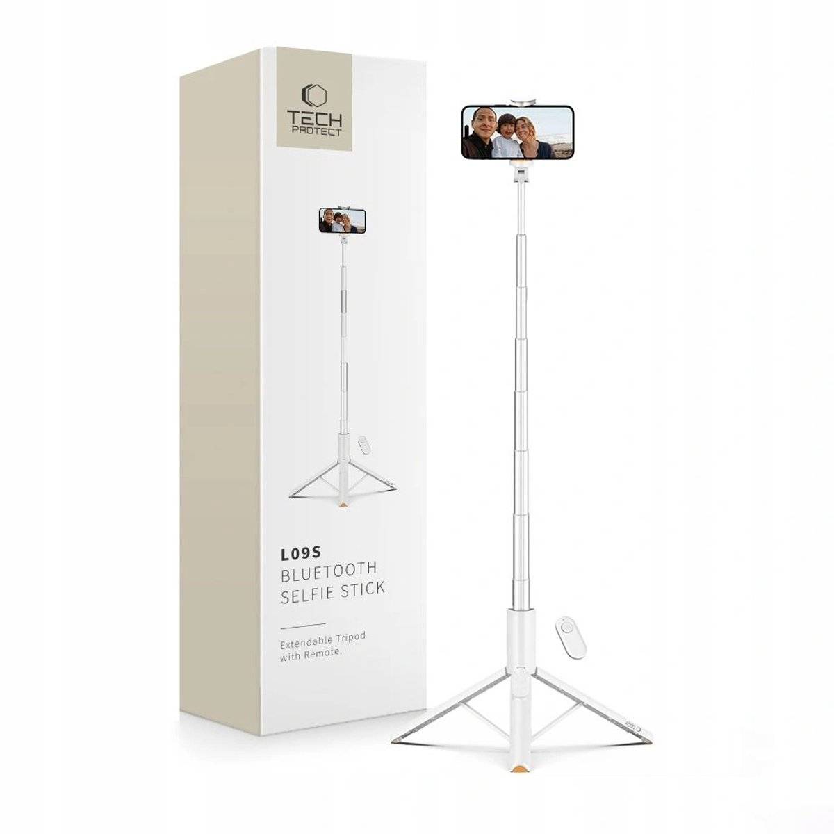 Tech-protect l09s selfie stick statief wit - bluetooth afstandsbediening 59063023308815906302330881-0