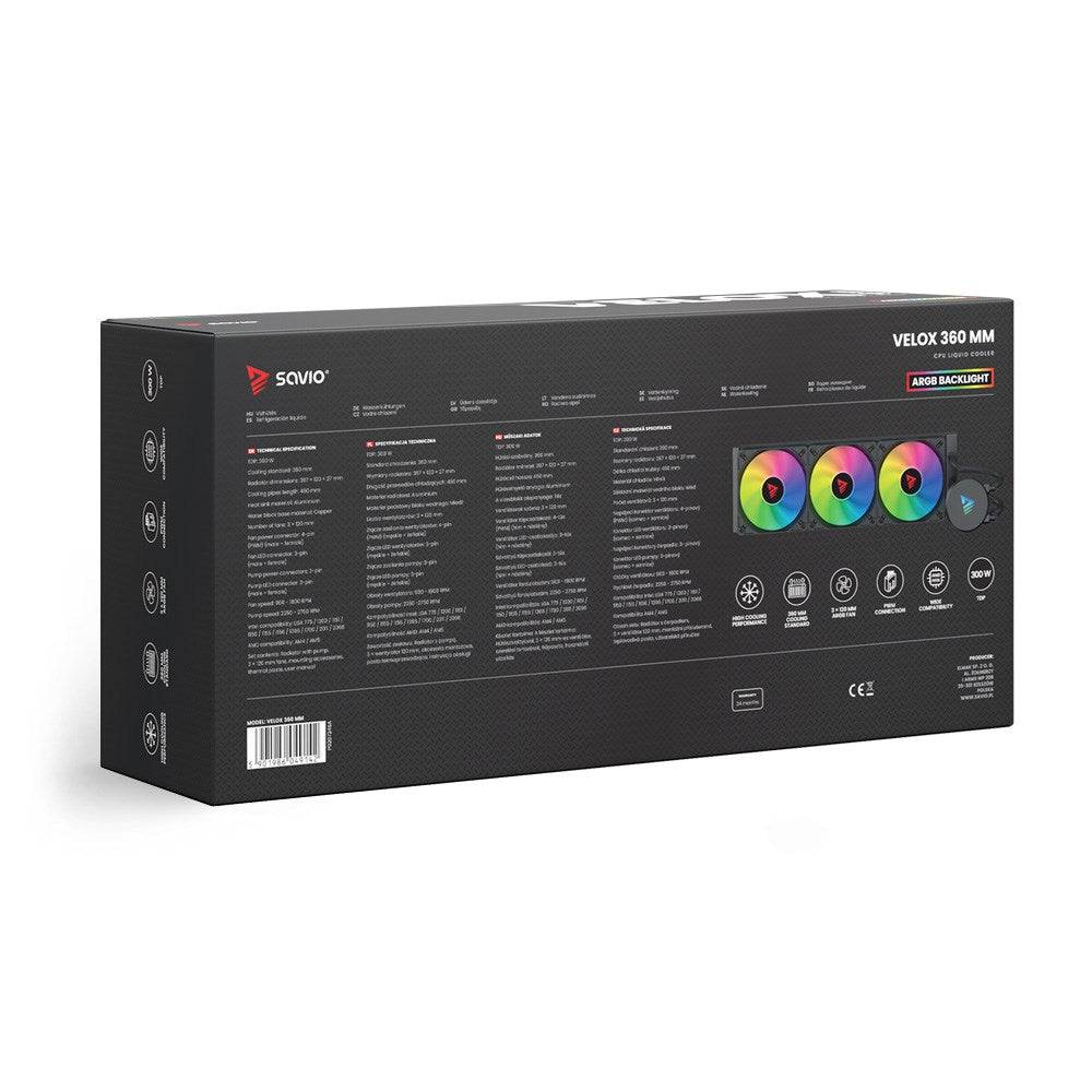 SAVIO VELOX CPU Vloeibare Koeler 360 mm ARGB 300W Compatibel met Intel en AMD-3