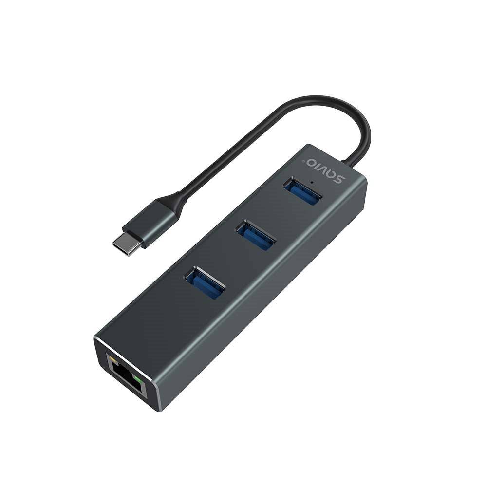 SAVIO AK-57 USB-C - 3 x USB-A HUB met RJ-45 Gigabit Ethernet Adapter 5000 Mbit/s Grijs-4