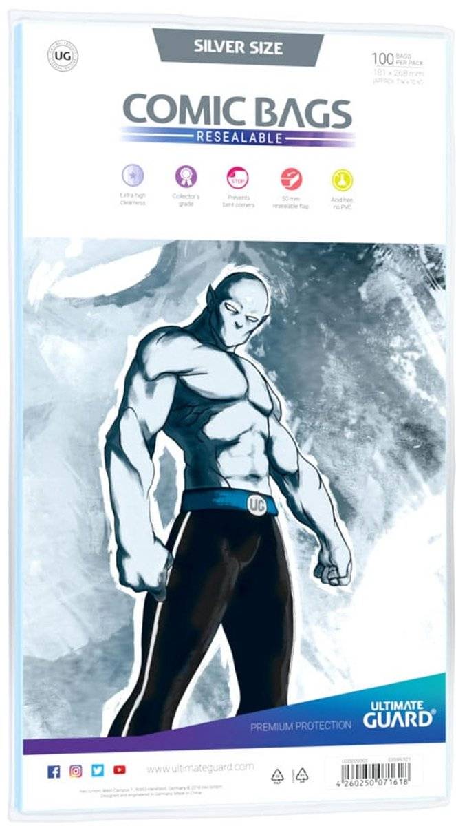 Ultimate guard comic bags resealable (100) - silver size 42602500716184260250071618-0