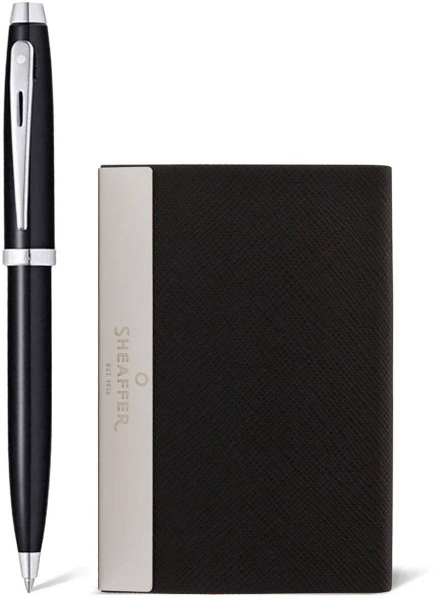 Sheaffer balpen giftset - 100 g9338 - glossy black lacquer chrome plated - met visitekaarthouder-0
