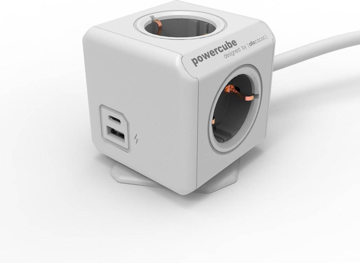 Allocacoc originele powercube extended usb a+c - stekkerdoos verlengsnoer - 4 stopcontacten - 1.5m kabel - geaard (type-0