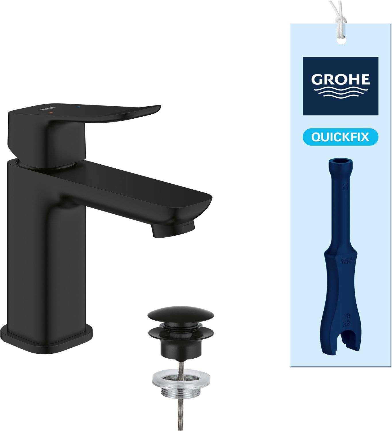 Grohe dice wastafelmengkraan - s-size - aquacalibrator - inclusief push-open waste - matte black-0