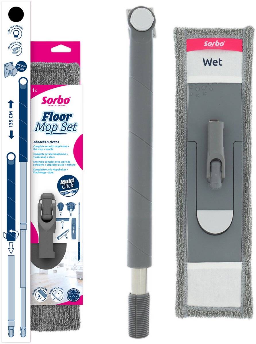 Sorbo floor mop set - mopset met microvezeldweil en rvs steel - dweilsysteem multi-click - dweil-0