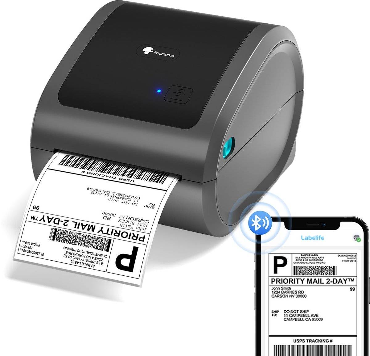Phomemo d520bt - draadloze labelprinter - bluetooth usb - thermisch printen - voor mobiel pc - inclusief labels - grijs-0