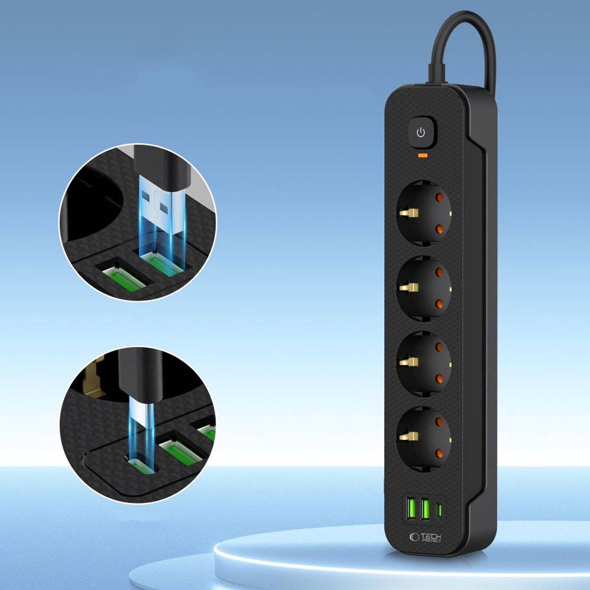 Tech-protect stekkerdoos 4 stopcontacten 2 usb en 1 usb c - 2 meter kabel 59063023105935906302310593-0
