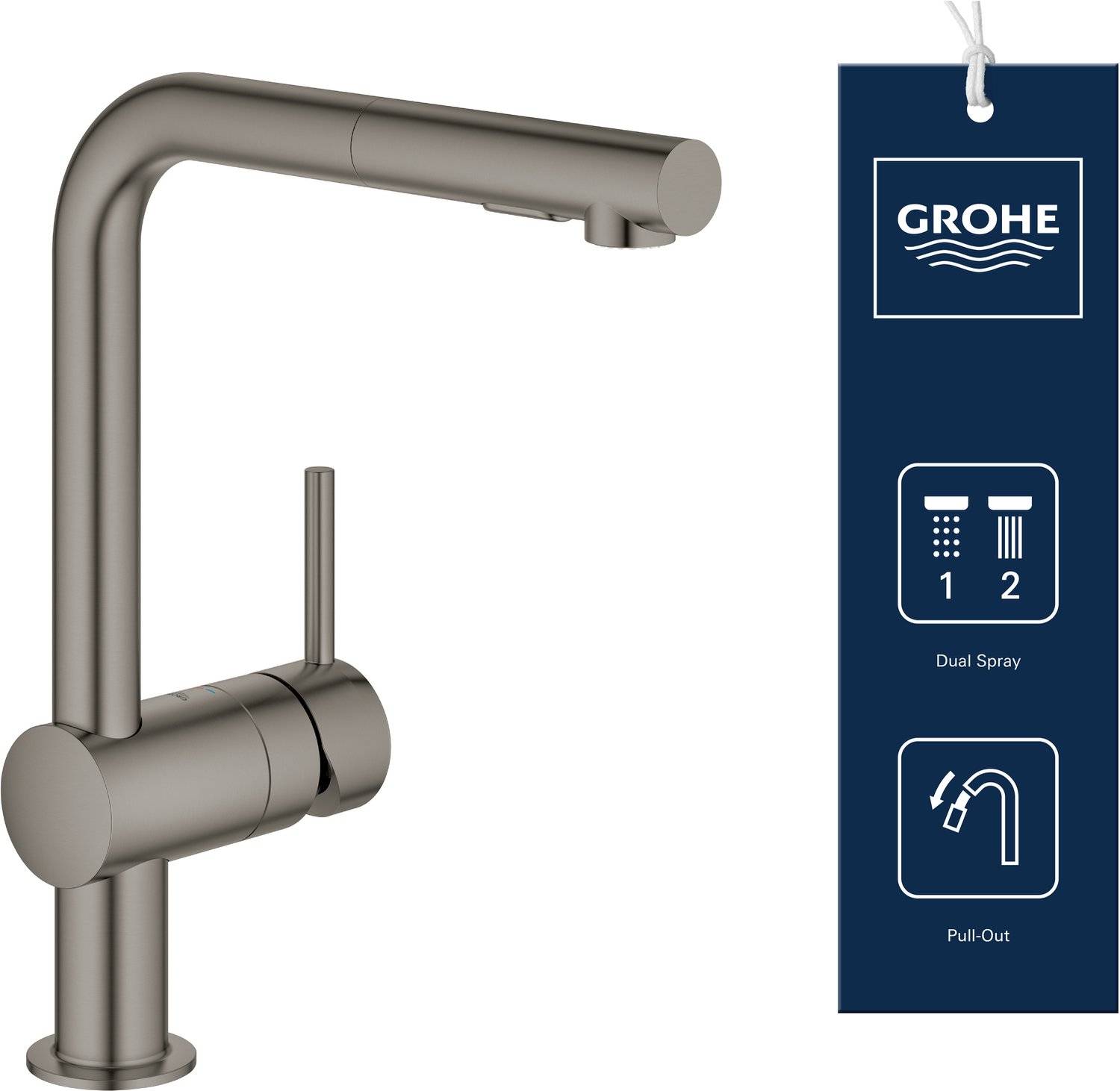 Grohe minta keukenkraan - met handdouche - 2 straalopties - mat antraciet (brushed hard graphite)-0