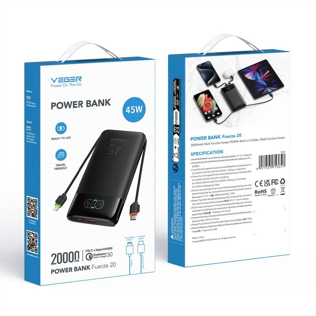 Veger Powerbank W2085S 20000mah Black-4