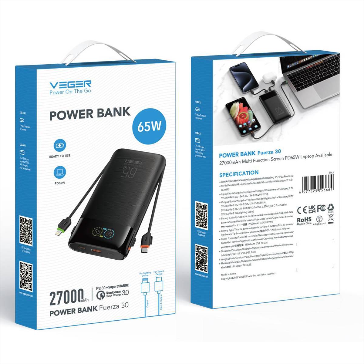 Veger Powerbank W3019S 27000mah Black-4
