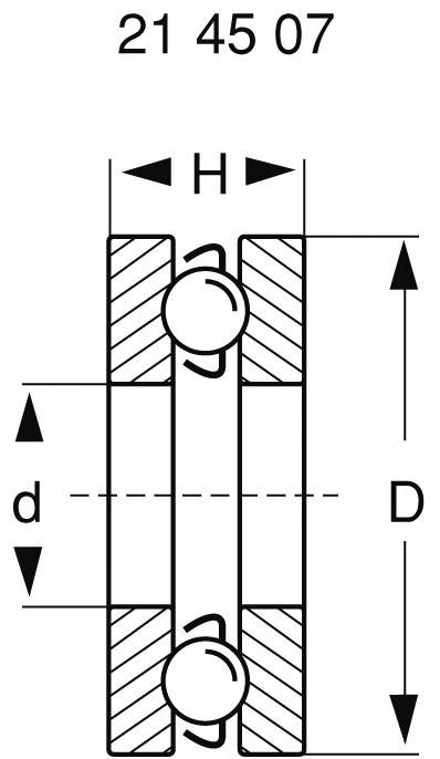 'Technische tekening van een kogellager met de afmetingen H (hoogte), d (binnendiameter) en D (buitendiameter). Productnummer bovenaan.'