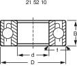 Diagram van een kogellager met labels: 'd' (binnendiameter), 'D' (buitendiameter), 'B' (breedte) en '1' (diepte).