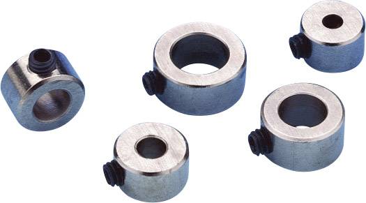 Vijf metalen spanmoffen van verschillende afmetingen, voorzien van bevestigingsschroeven.