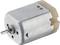 Kleine gelijkstroommotor met metalen behuizing en een as. Geschikt voor toepassingen zoals modellen of kleine mechanische apparaten.