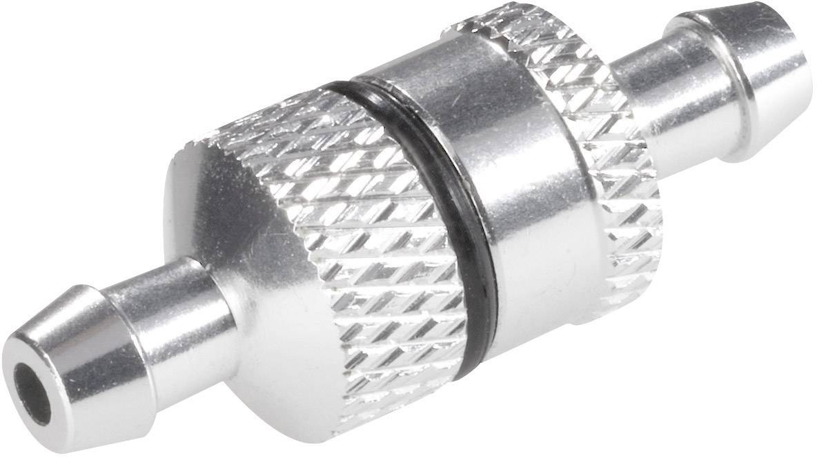 Metalen snelkoppelingsventiel met geprofileerd oppervlak en twee slangaansluitingen, toont robuust ontwerp voor veilig aankoppelen en loskoppelen.