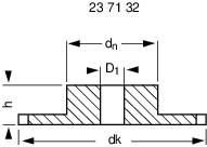 Technische tekening van een flens met afmetingen 'dn', 'D1', 'dk', 'h'.