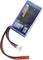 LiPo-batterij met 450 mAh, 7,4 V en 40C ontlaadstroom, blauwe accu met aansluitkabels en twee stekerverbindingen.